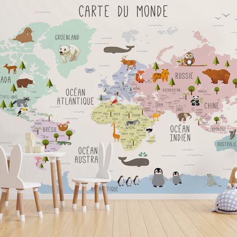 Kids Nursery Educational Continent World Map Wallpaper Mural