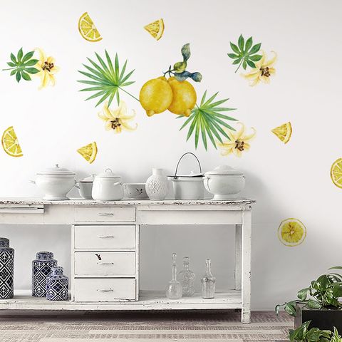 Yellow Lemon with Lily Florals Wall Decal Sticker