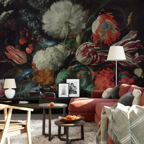 Dark Floral Dutch Bouquet with Tulips Wallpaper Mural