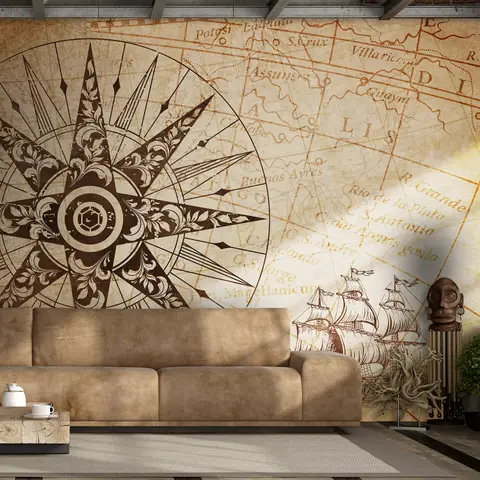 Vintage Map with Compass Wallpaper Mural
