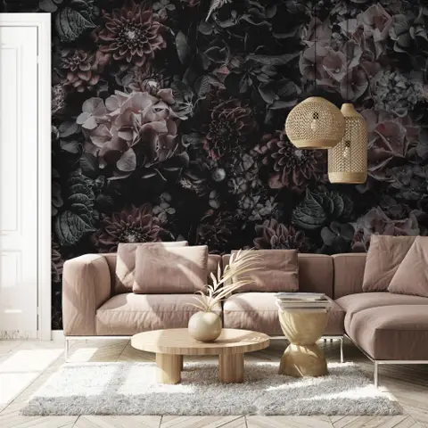 Papier peint panoramique floral hortensia foncé