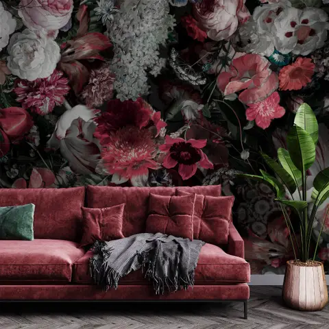 Red Floral Bouqet Wallpaper Mural