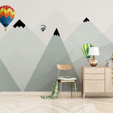 Mountain 3D Look Hot Air Balloon Wallpaper Mural