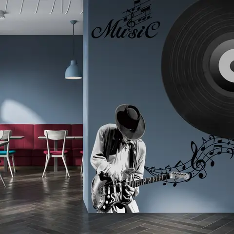 Black Music Record and Rock Music Notes Wall Decal Sticker