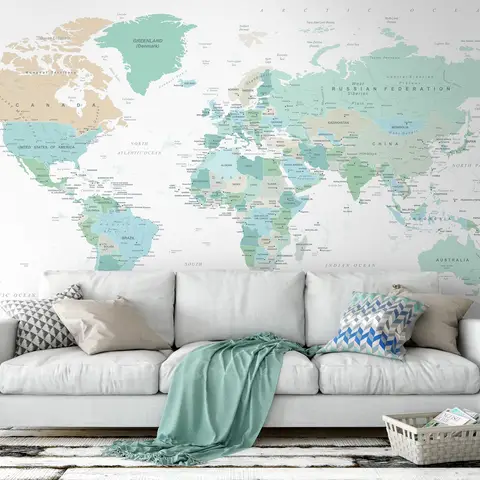 Green Political World Map Wallpaper Mural