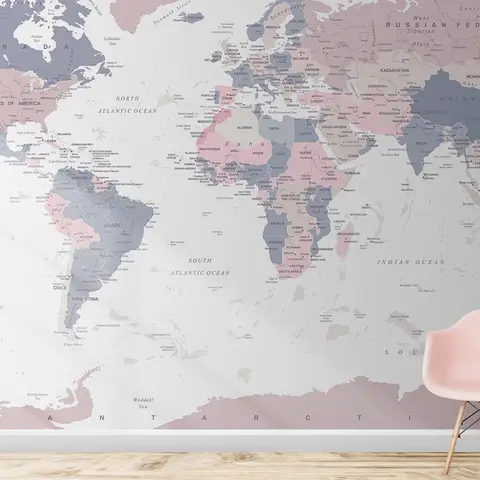 Pink and Purple Political World Map Wallpaper Mural