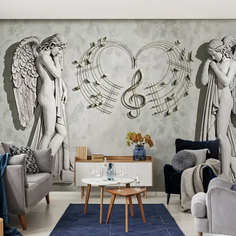 Sophisticated Angel Sculpture Wallpaper Mural