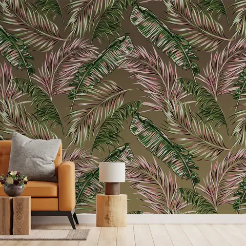 Charcoal Banana and Palm Leaves Wallpaper Mural