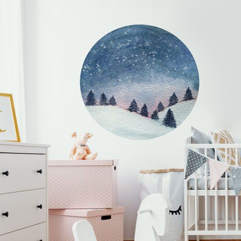 Snowy Forest Circle Landscape Wall Decal Sticker