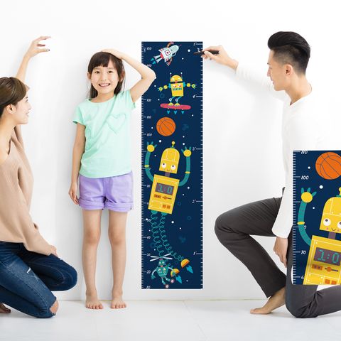 Kids Height Ruler with Robots Wall Decal Sticker