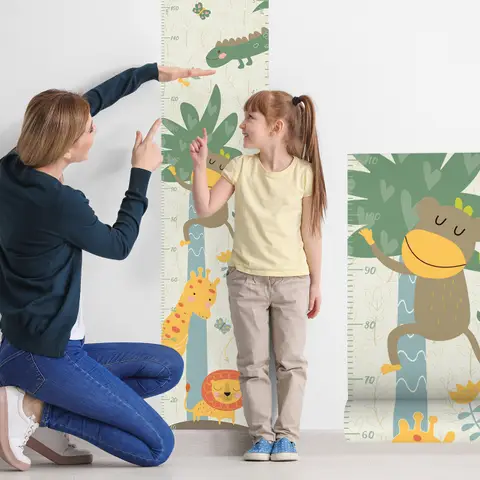 Kids Growth Chart with Tropical Animals Wall Decal Sticker