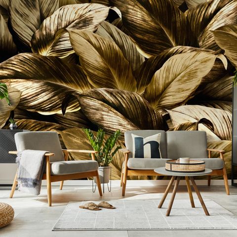 Elegant Golden Dead Leaf Wallpaper Mural