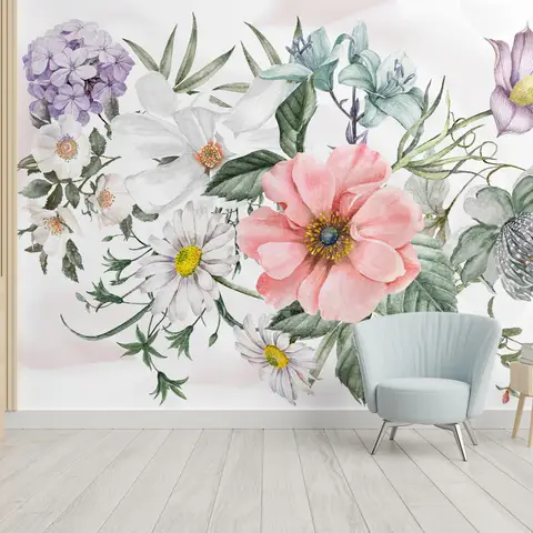 Watercolor Large Floral Bouquet Wallpaper Mural
