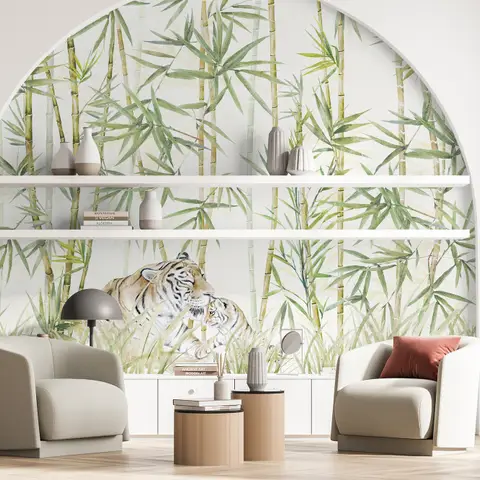 Bamboo Trees with Leopard Wallpaper Murals