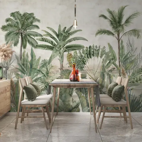 Watercolor Vintage Tropical Forest Wallpaper Mural