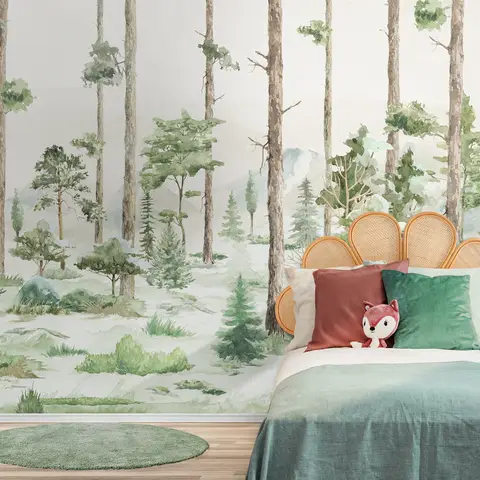 Kids Watercolor Forest Trees Wallpaper Mural