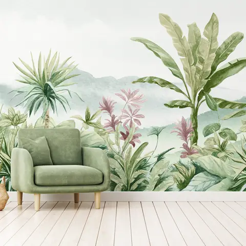 Tropical Forest Landscape and Banana Trees Wallpaper Mural