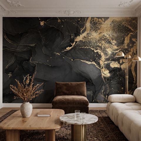 Dark Marble with Gold Faux  Wallpaper Mural