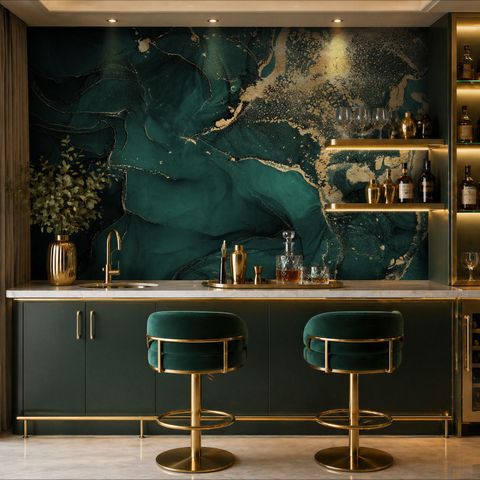 Modern Dark Abstract Veined Marble Wallpaper Mural