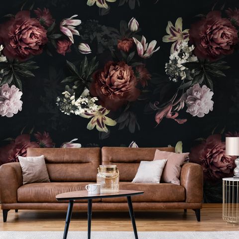 Realistic Dark Peony Floral Bouquet Wallpaper Mural