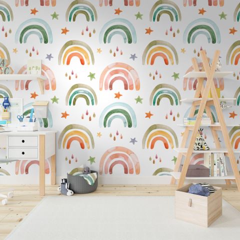 Kids Colorful Rainbow with Drops Wallpaper Mural