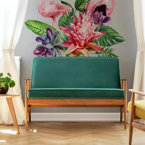 Tropical Protea Floral with Flamingo Wall Decal Sticker