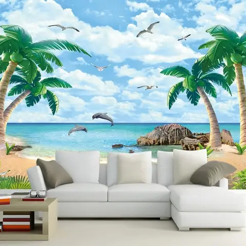 Sea Landscape and Palm Tree Wallpaper Mural