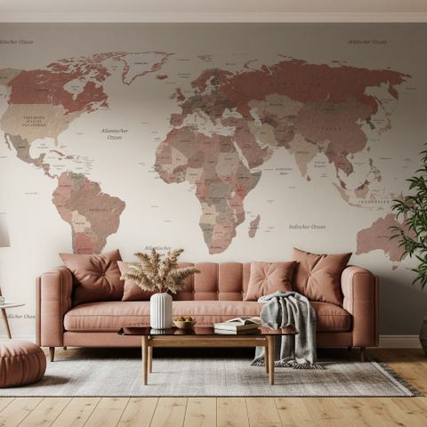 Weltkarte auf Deutsch - Politische Weltkarte Fototapete in sanften Farben