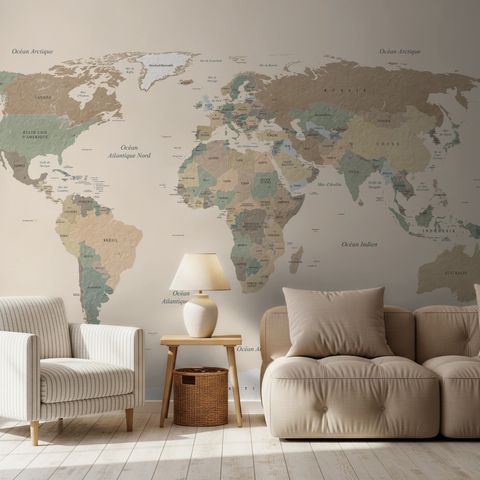 Papier peint panoramique carte vintage pastel