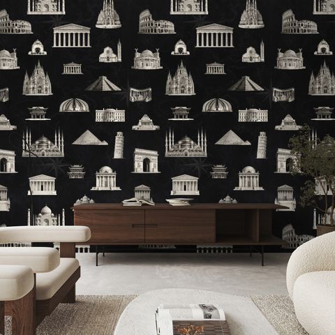 Vintage World Architecture Sketch Wallpaper Mural