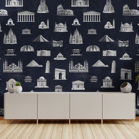 Vintage World Architecture Sketch Wallpaper Mural