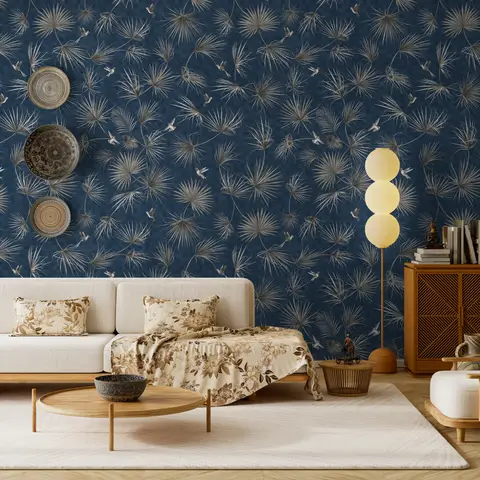 Tropical Palm Leaf and Birds Wallpaper Mural