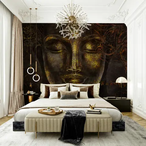 Buddhist Art Gold Style 3D Look Buddha Wallpaper Mural