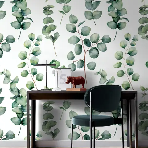 Watercolor Eucalyptus Leaf Wallpaper Mural