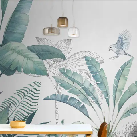 Tropical Banana Leaf with a Bird Wallpaper Mural