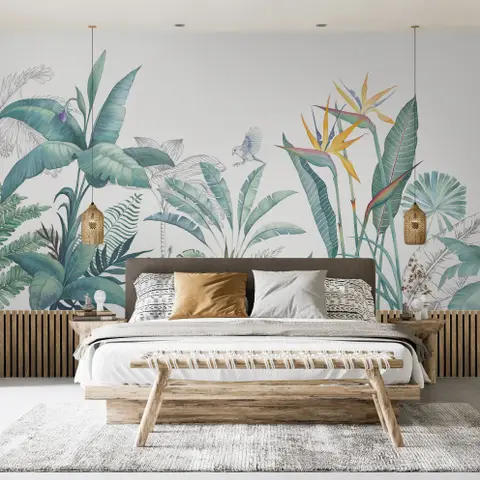 Tropical Banana Leaf with a Bird Wallpaper Mural