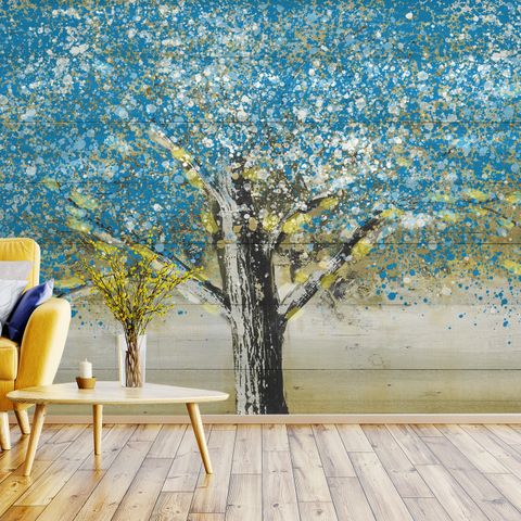 Watercolor Style Blue Tree Wallpaper Mural