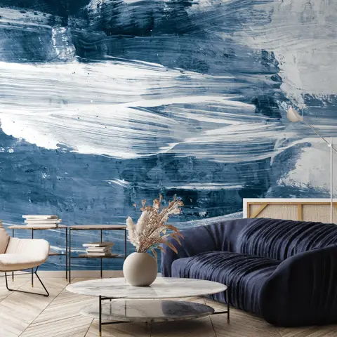 Blue and White Brush Painting Wallpaper Mural