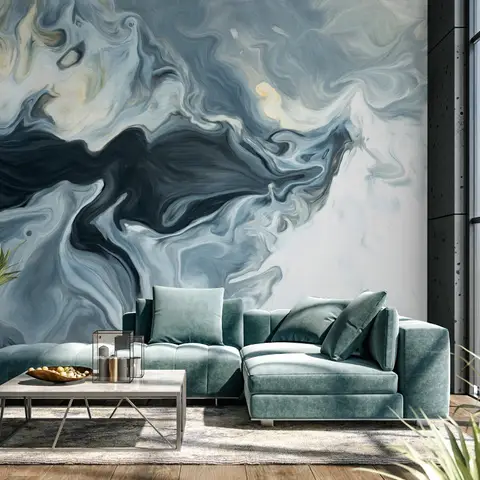 Abstract Watercolor Style Dark Marble Wallpaper Mural