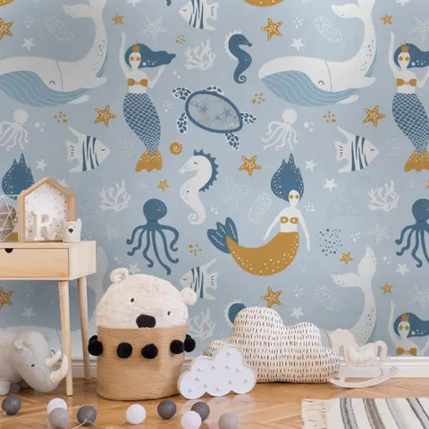 Mermaid and Ocean Life Wallpaper Mural