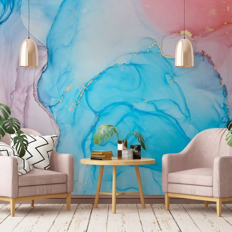 Blue Marble with Red Splash Wallpaper Mural