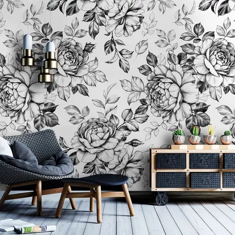 Black and White Flower Wallpaper Mural