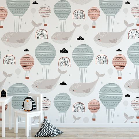 Air Balloon with Whale Wallpaper Mural