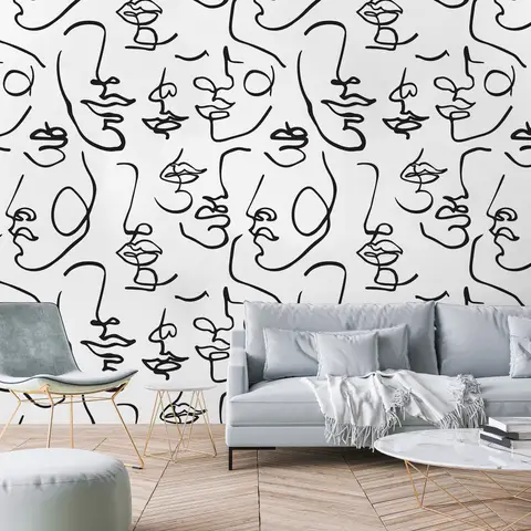 Abstract Charming Artistic Faces Wallpaper Mural