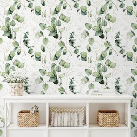 Watercolor Green Eucalyptus Leaf Wallpaper