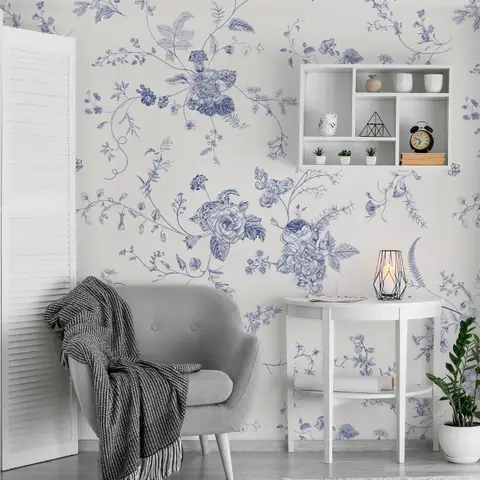 Monochrome Floral Drawing Art Wallpaper Mural