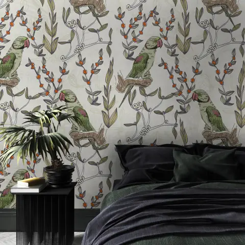 Parrot on Branches Wallpaper Mural