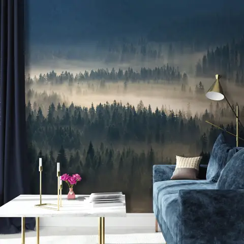 Foggy Pine Woods Landscape Wallpaper Mural