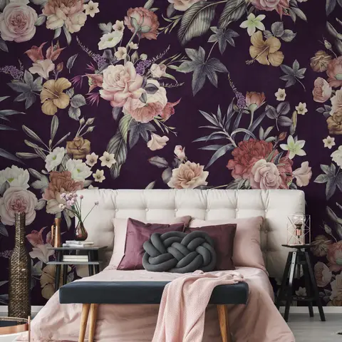 Vintage Dark Floral Bouquet Wallpaper Mural