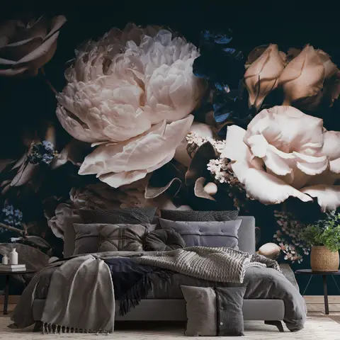 Dark Floral Peony Bouquet Wallpaper Mural